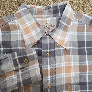 Bills Khakis Flannel Shirt Mens XL Brown Plaid Button Up Long Sleeve Made in USA